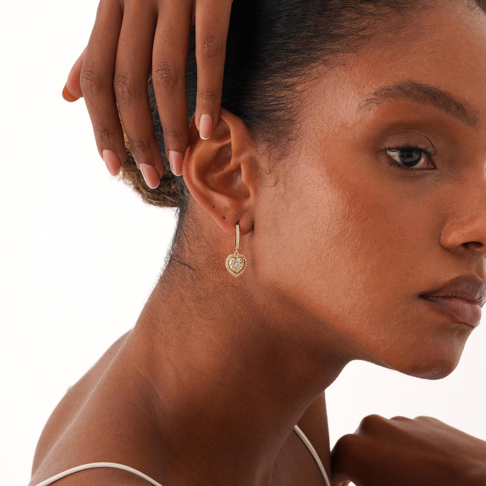 Double Heart Halo Drop Earrings