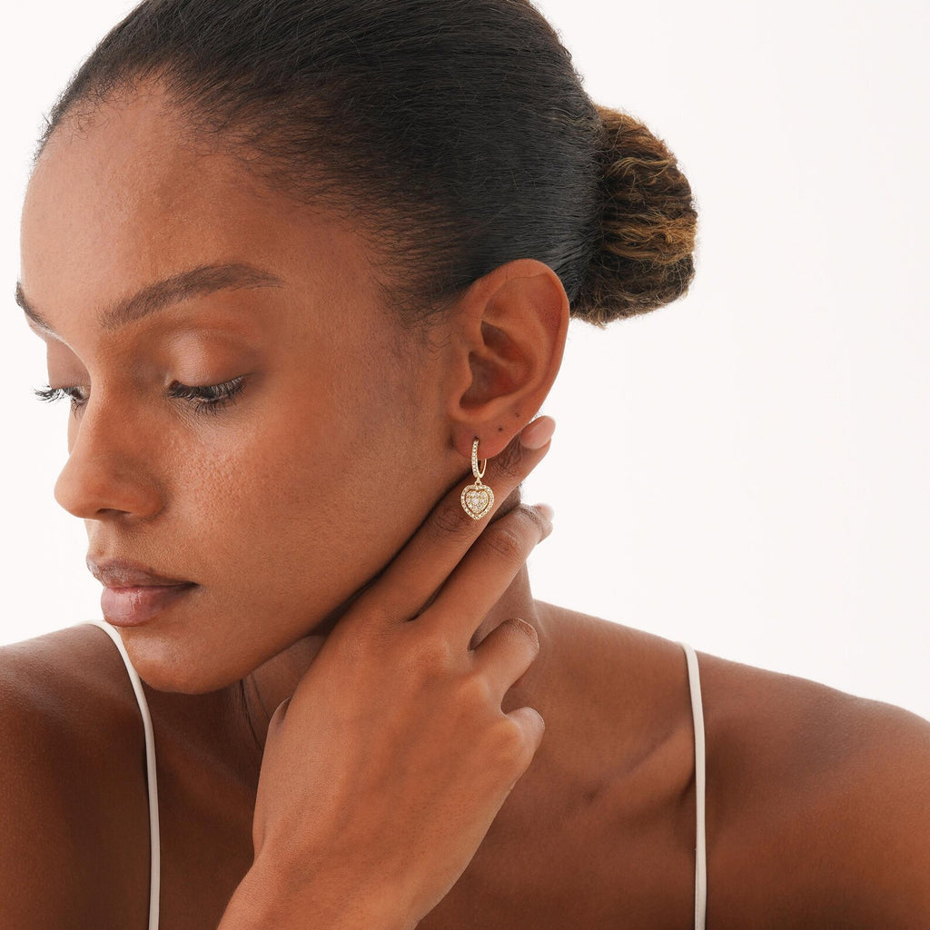 Double Heart Halo Drop Earrings