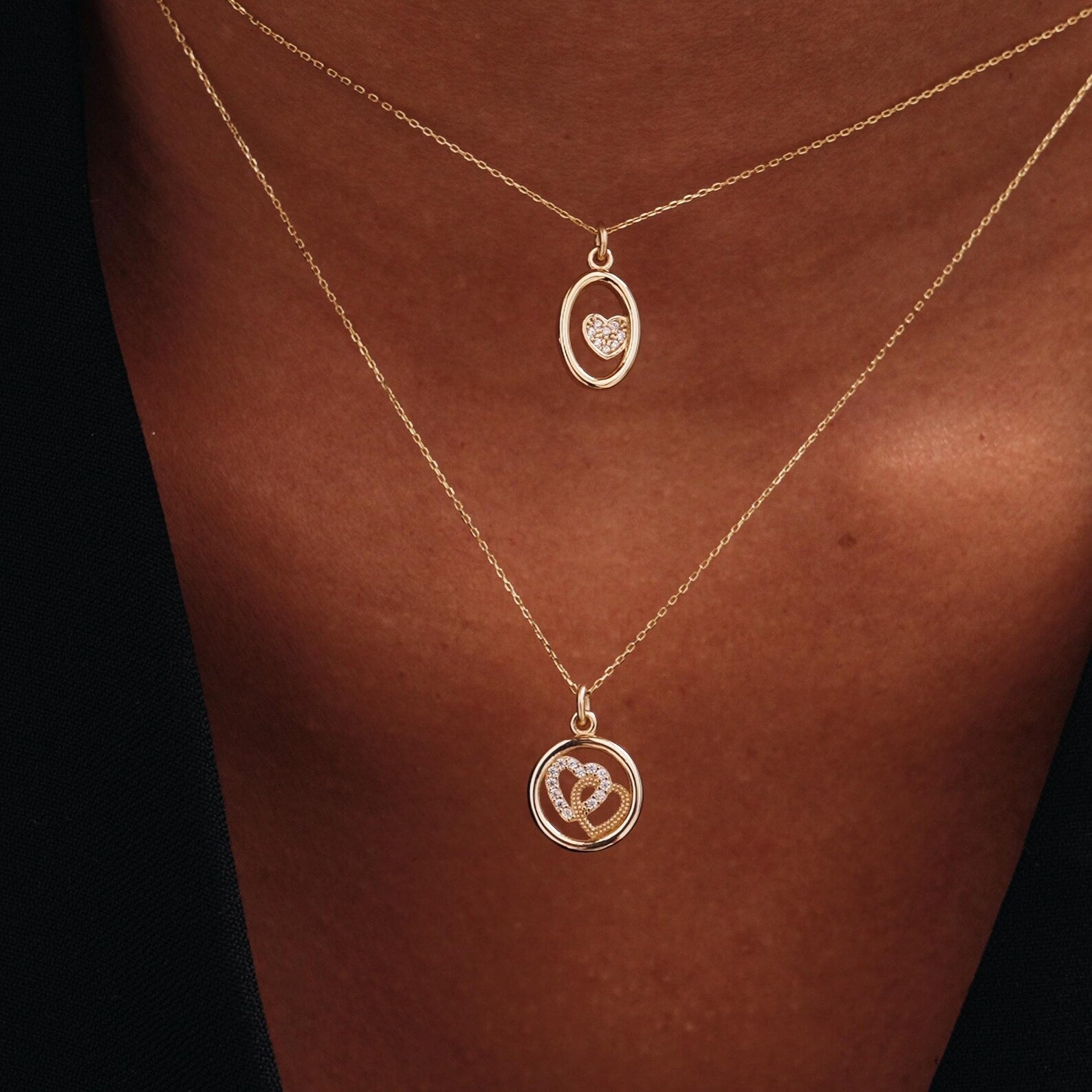 Double Heart Love Pendant Necklace