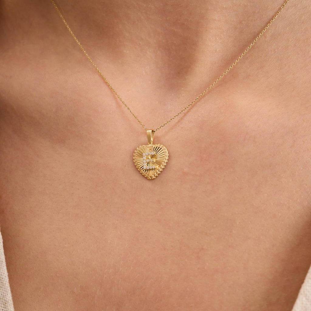 E Letter Diamond Heart Initial Necklace