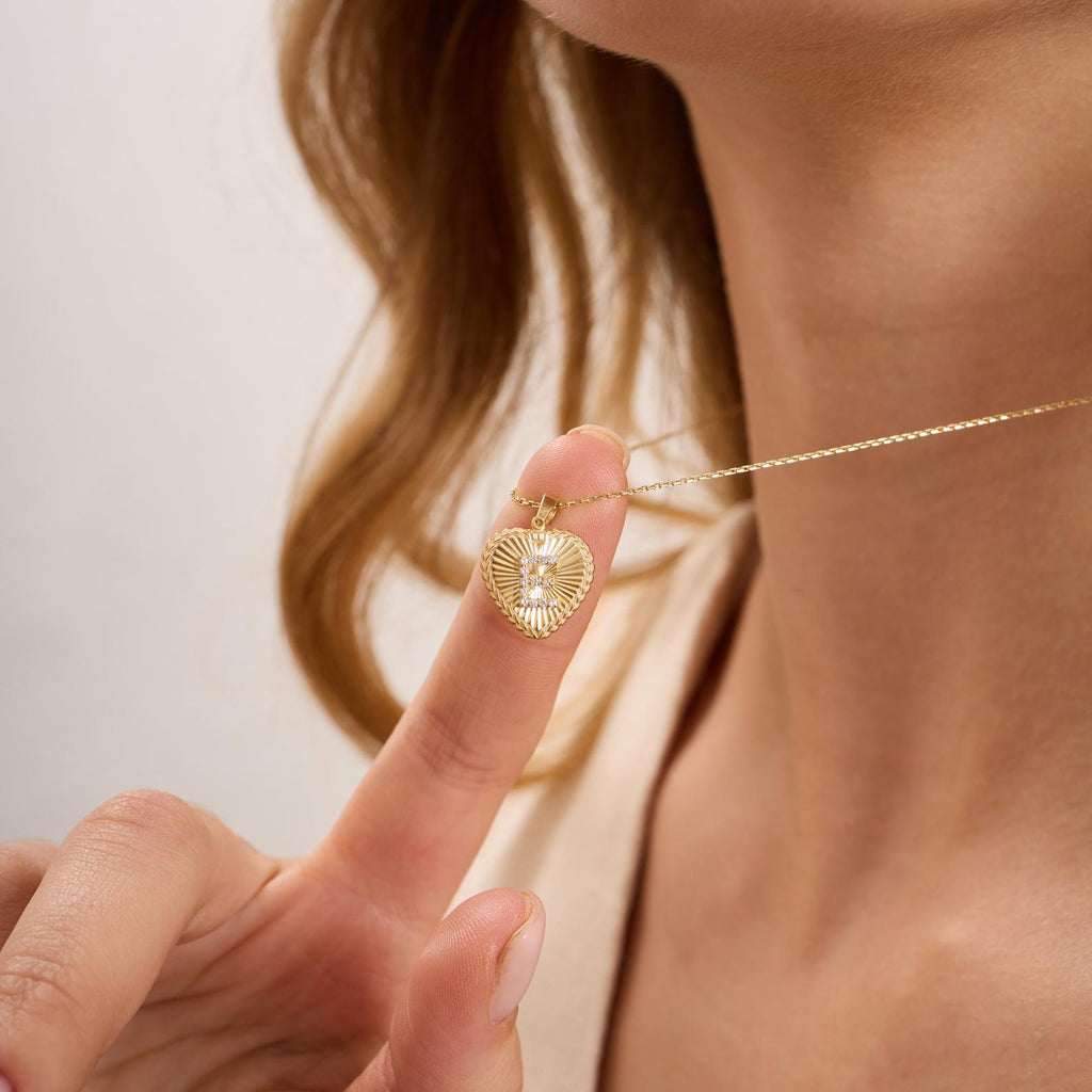 E Letter Diamond Heart Initial Necklace