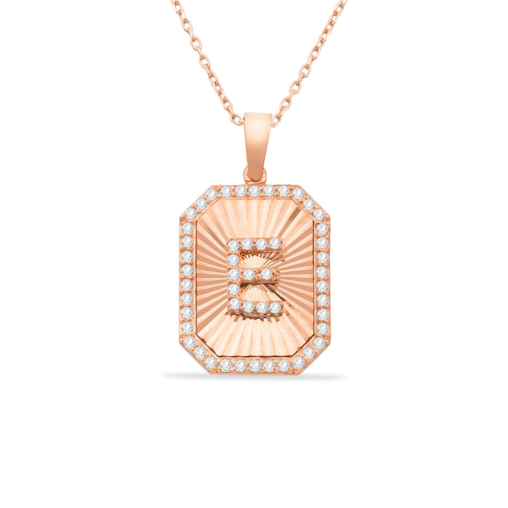 E Letter Diamond Shield Initial Necklace