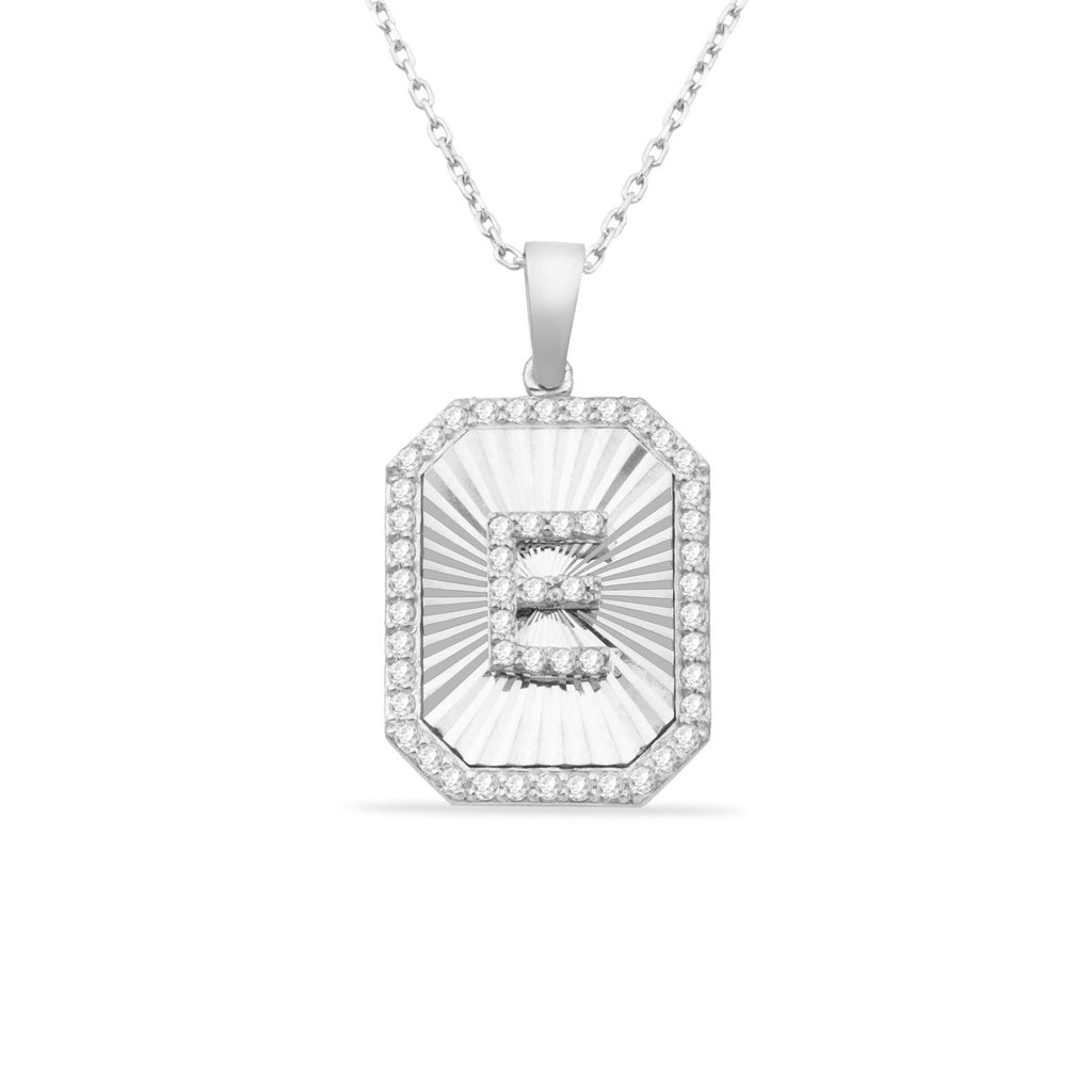 E Letter Diamond Shield Initial Necklace