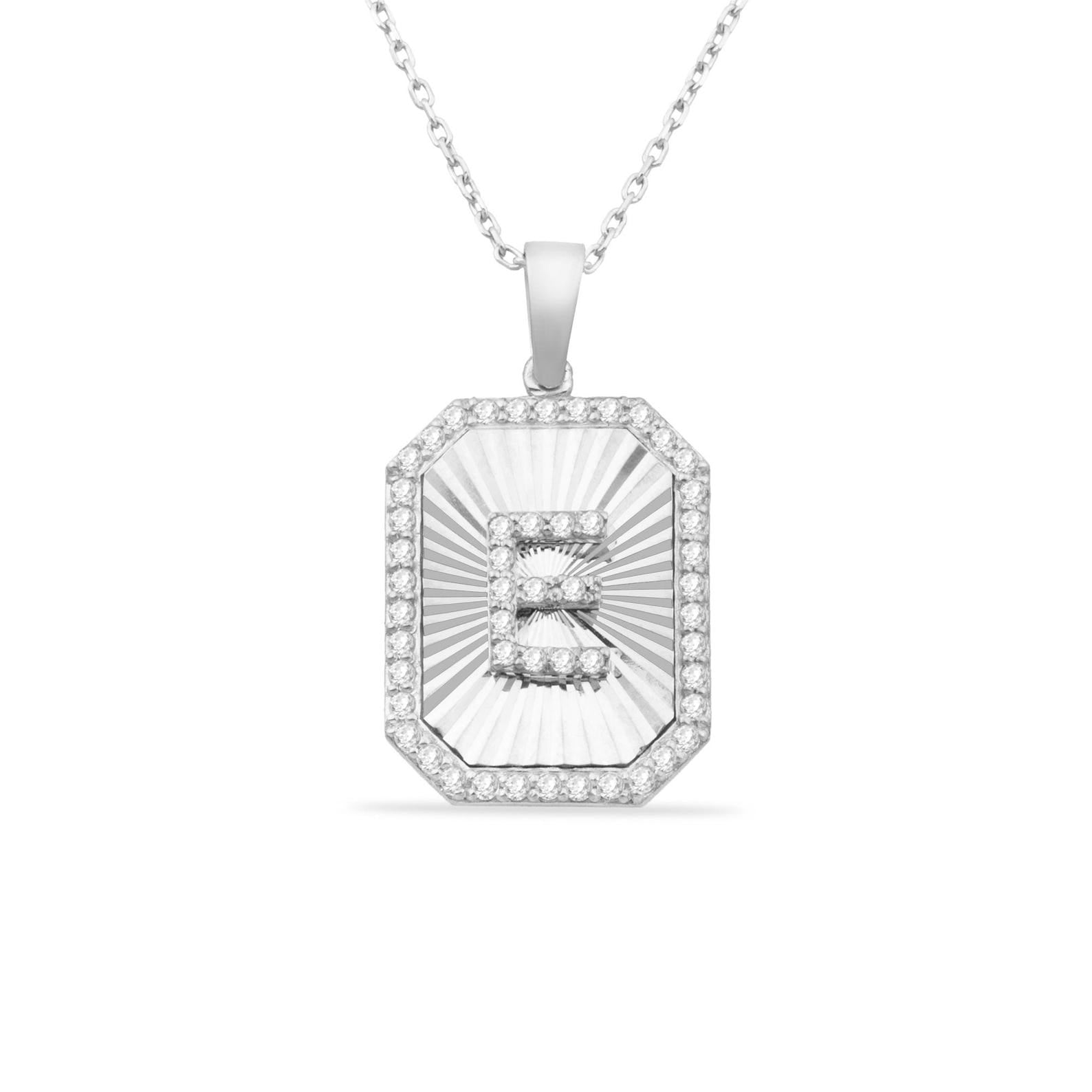 E Letter Diamond Shield Initial Necklace