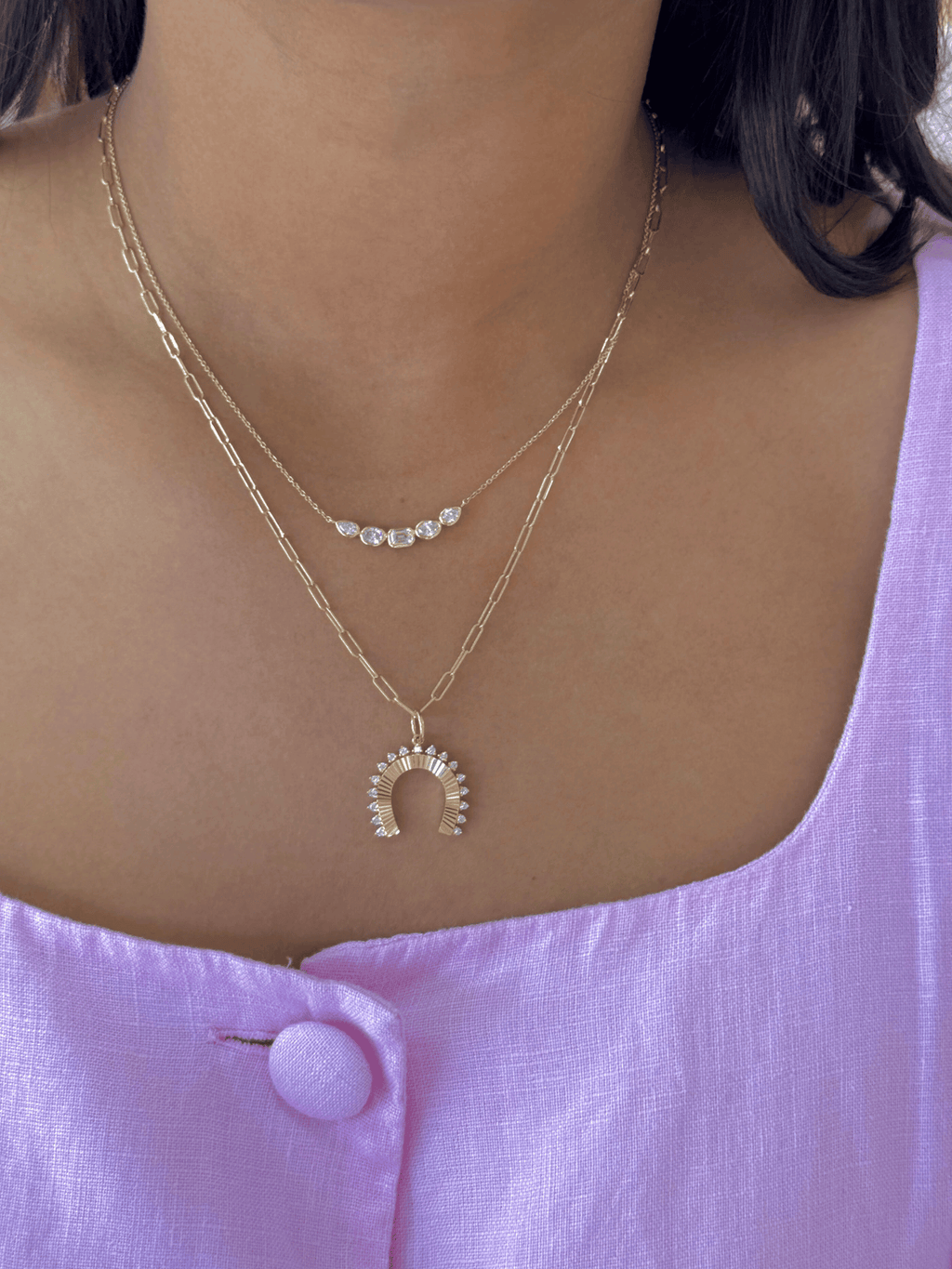 Emerald Cut Diamond Arc Necklace