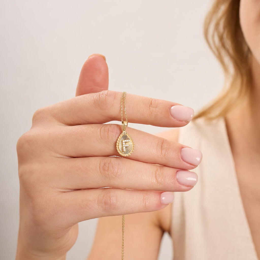 F Letter Diamond Teardrop Initial Necklace