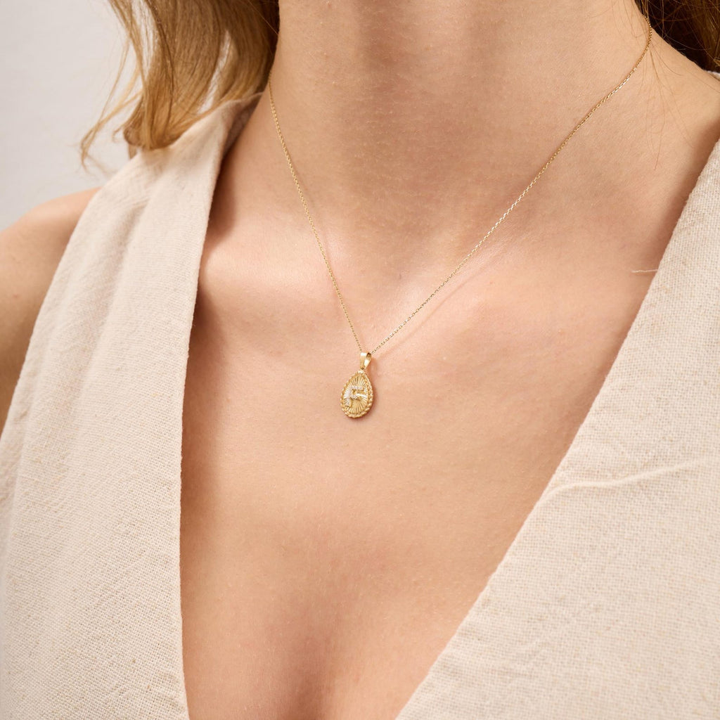 F Letter Diamond Teardrop Initial Necklace