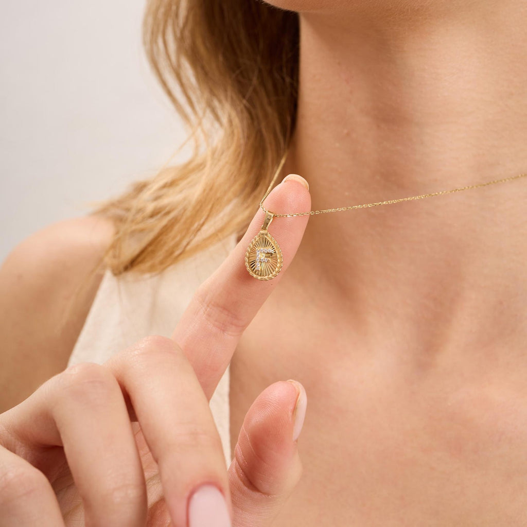 F Letter Diamond Teardrop Initial Necklace
