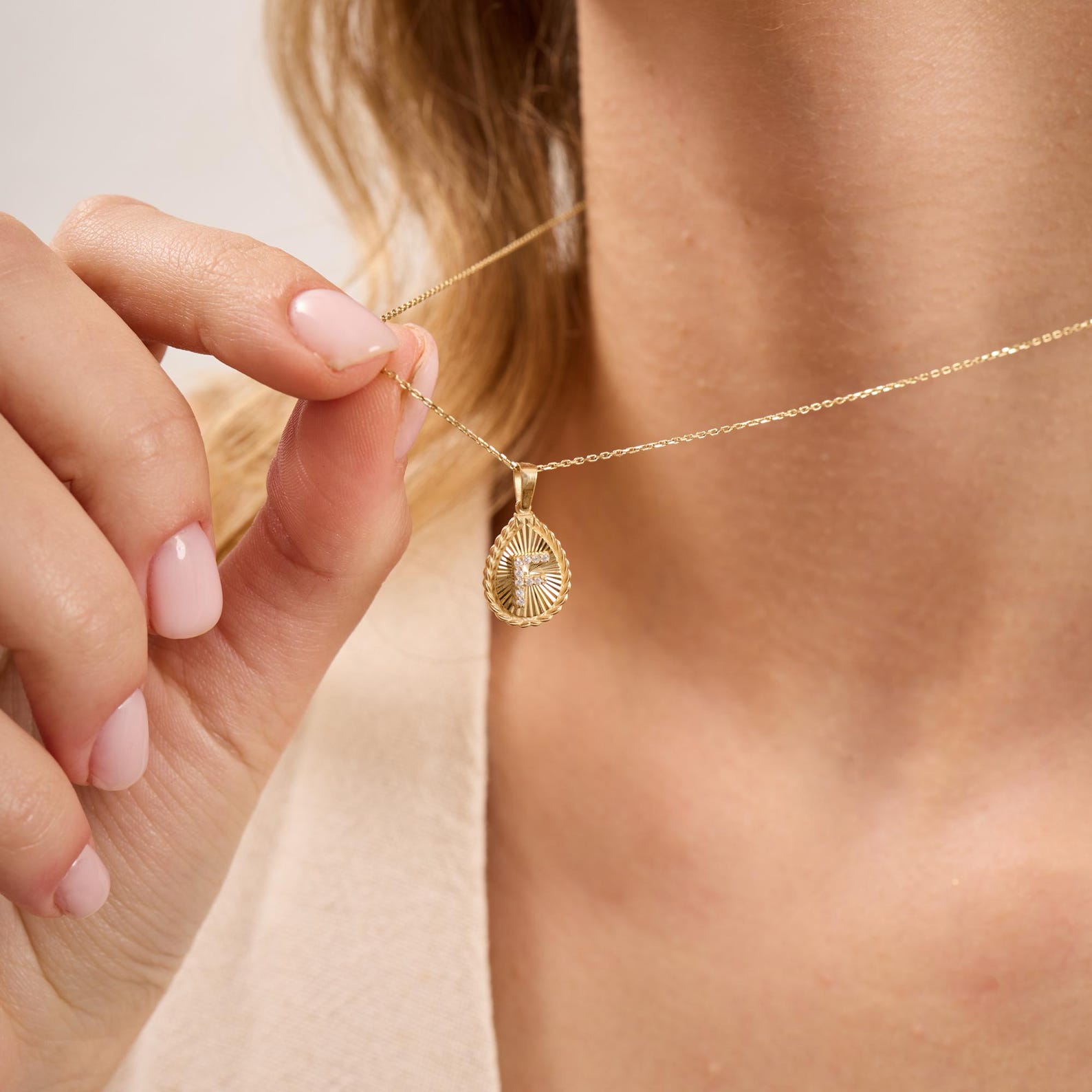 F Letter Diamond Teardrop Initial Necklace