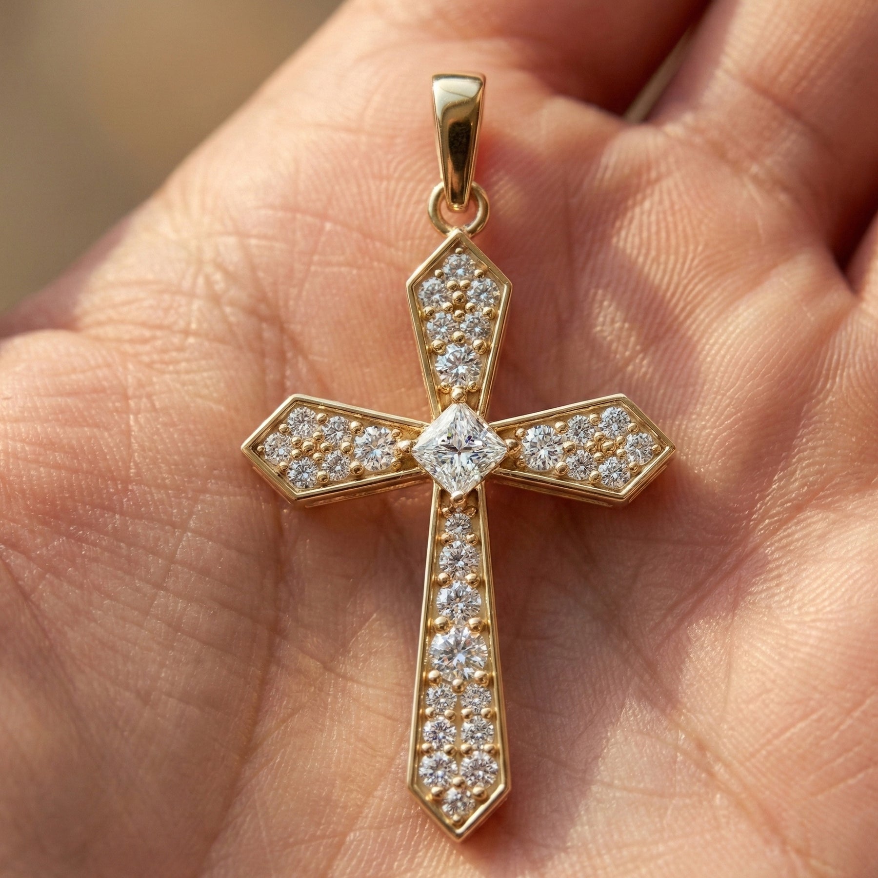 Faceted Diamond Cross Necklace