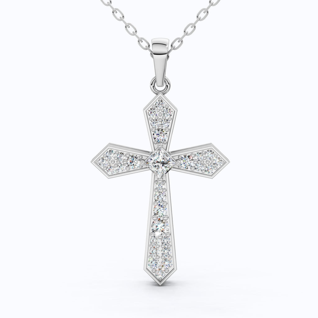 Faceted Diamond Cross Necklace