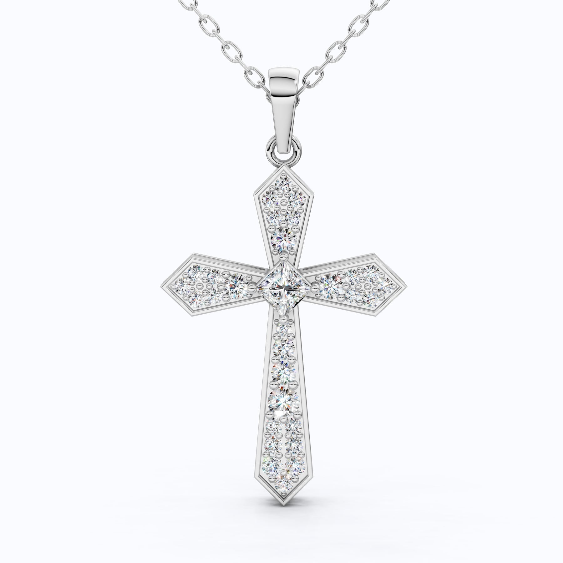 Faceted Diamond Cross Necklace