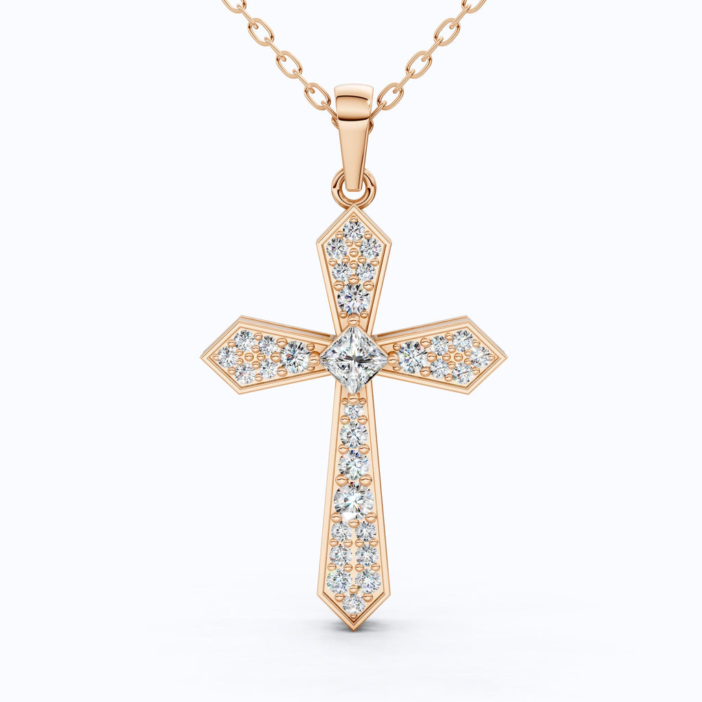 Faceted Diamond Cross Necklace