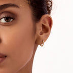 Fine Line Round Stone Hoop Earrings