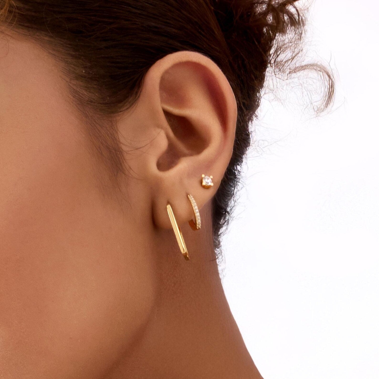 Fine Line Round Stone Hoop Earrings