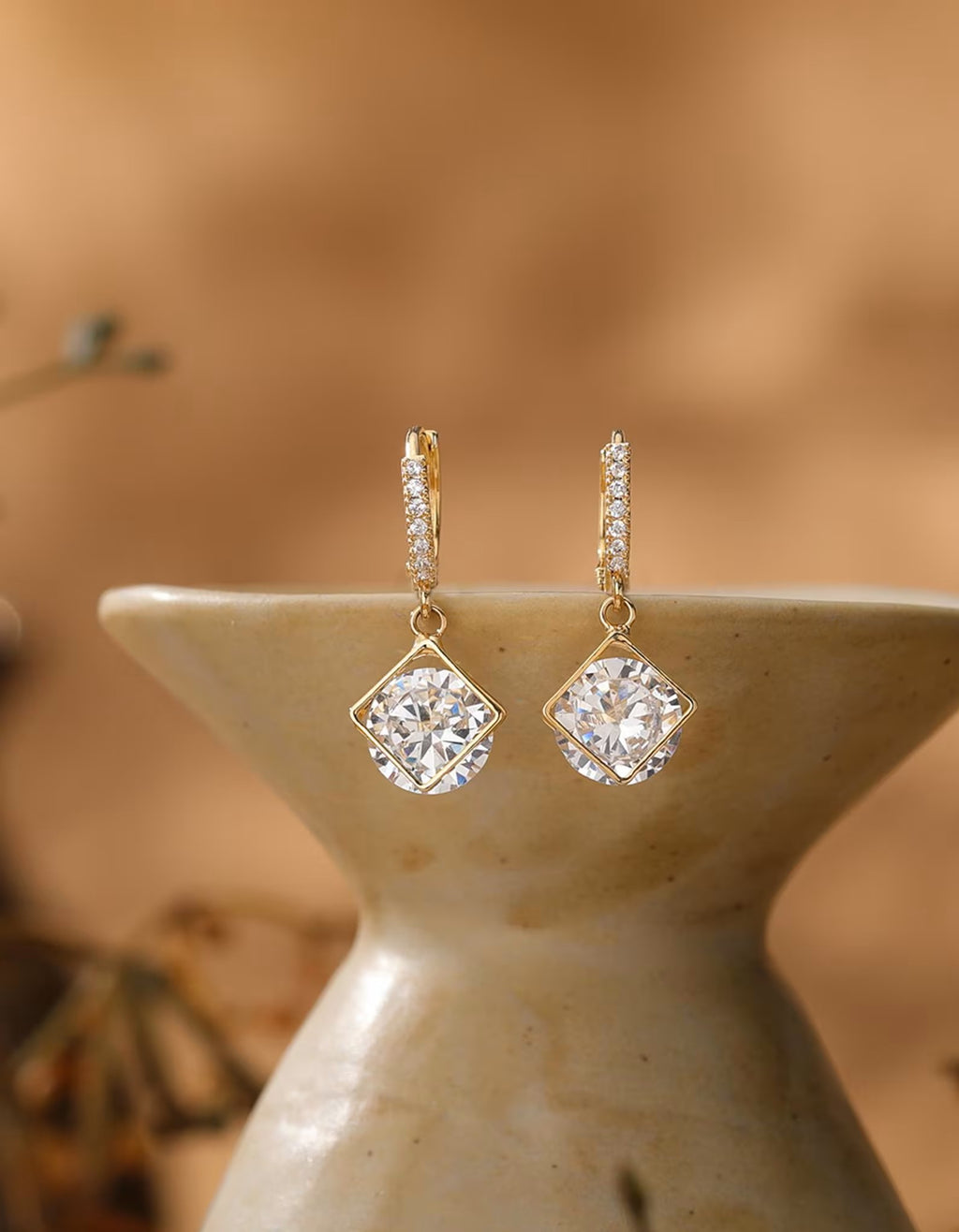 Framed Diamond Drop Hoops