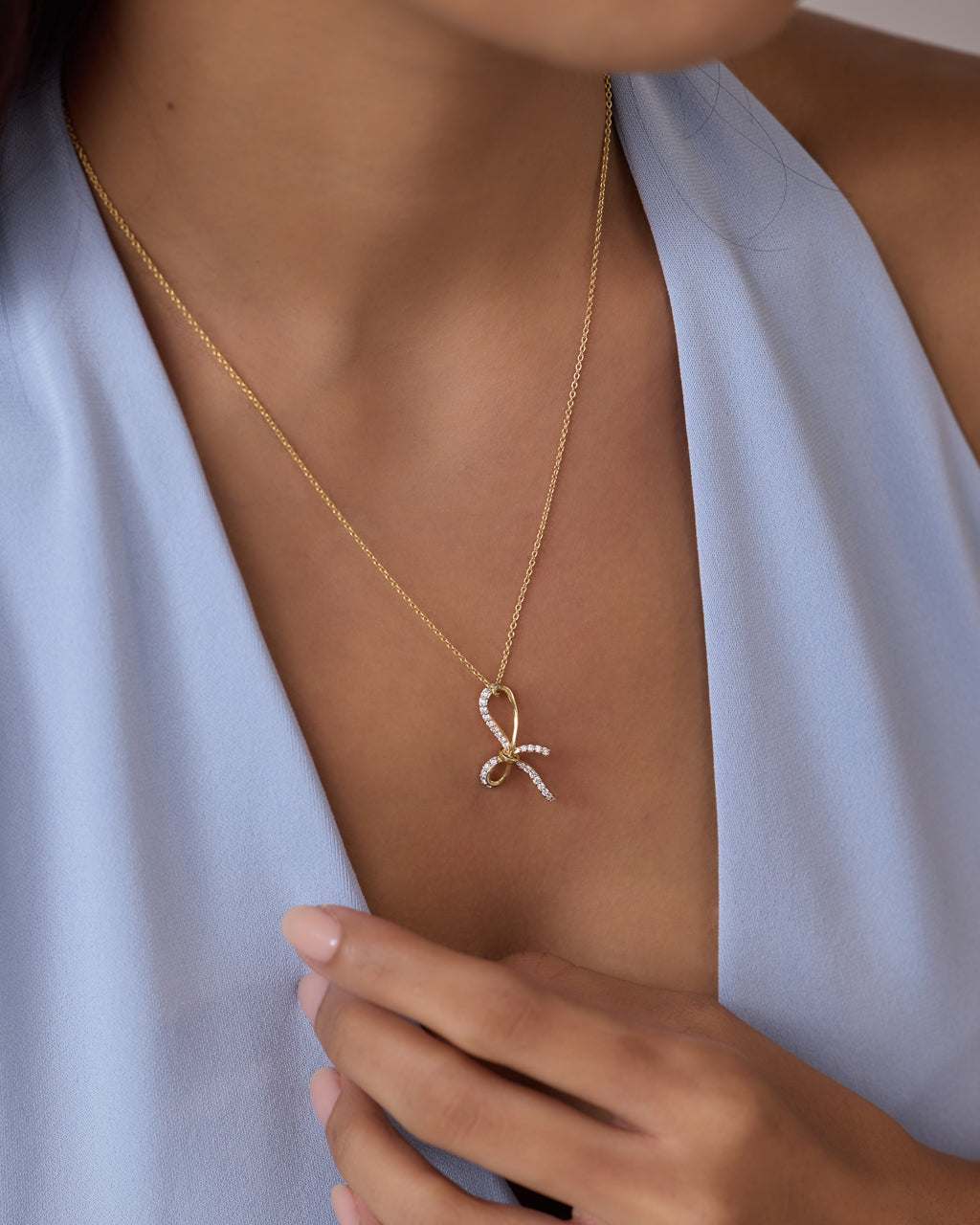 Grace Knot Diamond Bow Necklace