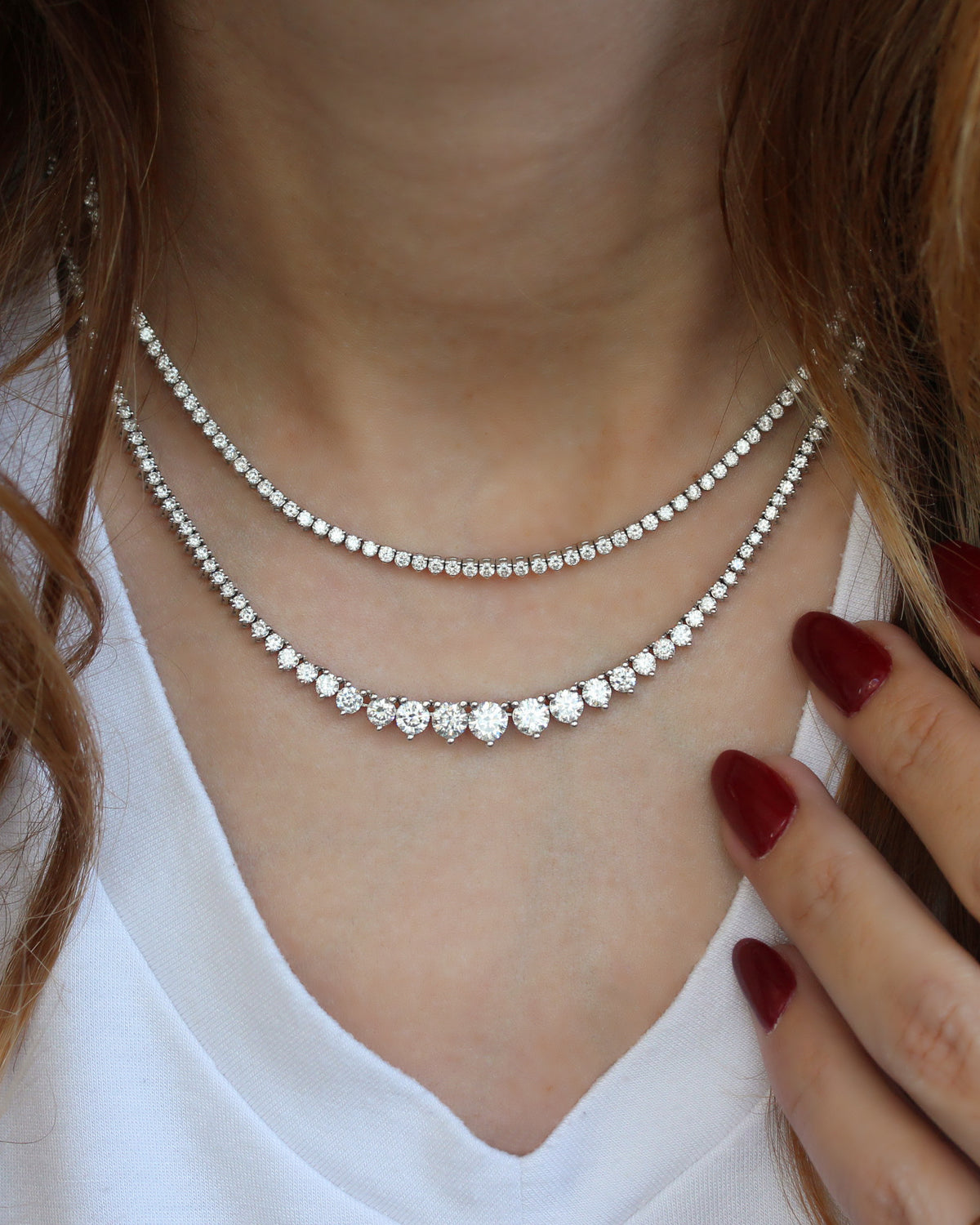 Graduated Round Diamond Tennis Necklace