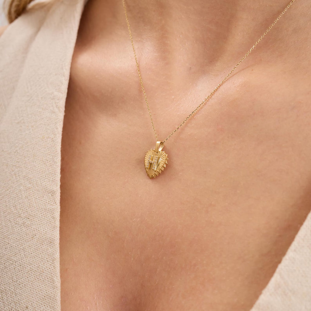 H Letter Diamond Heart Initial Necklace
