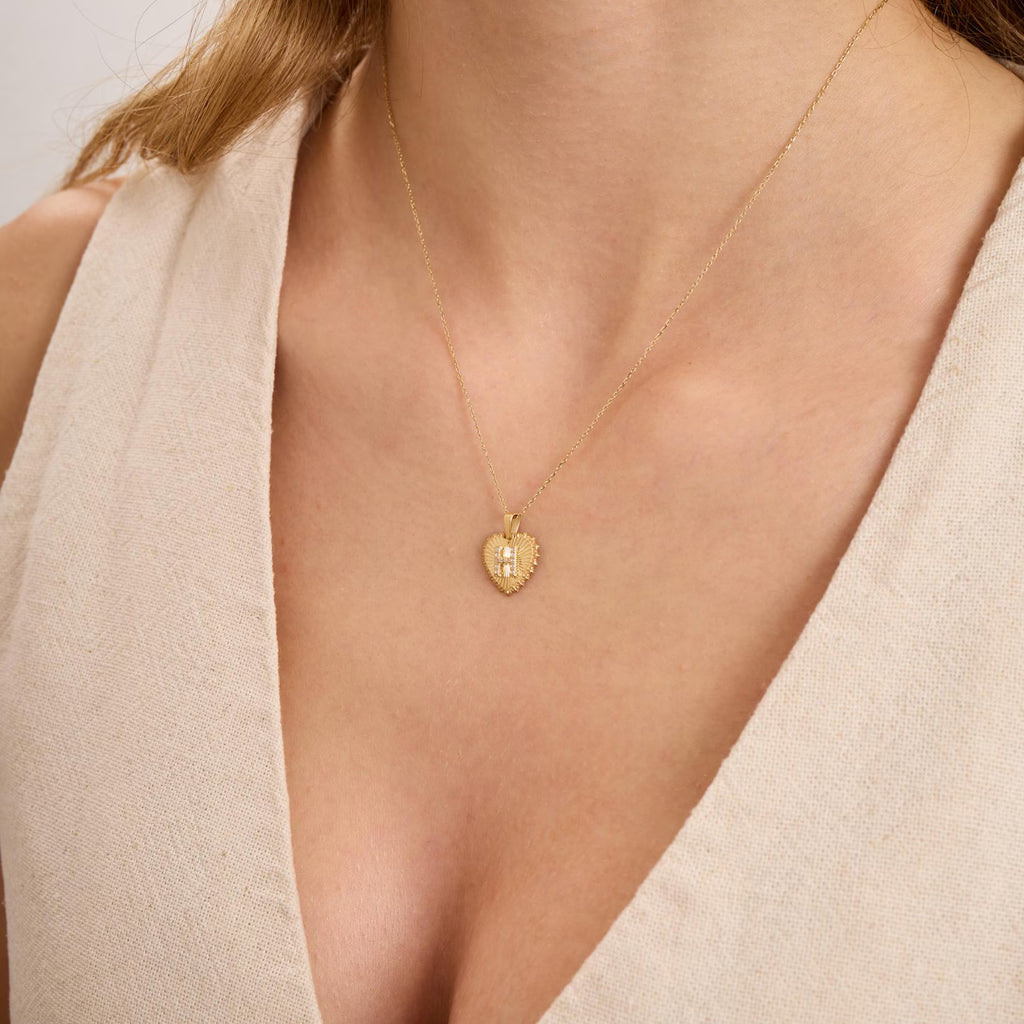 H Letter Diamond Heart Initial Necklace