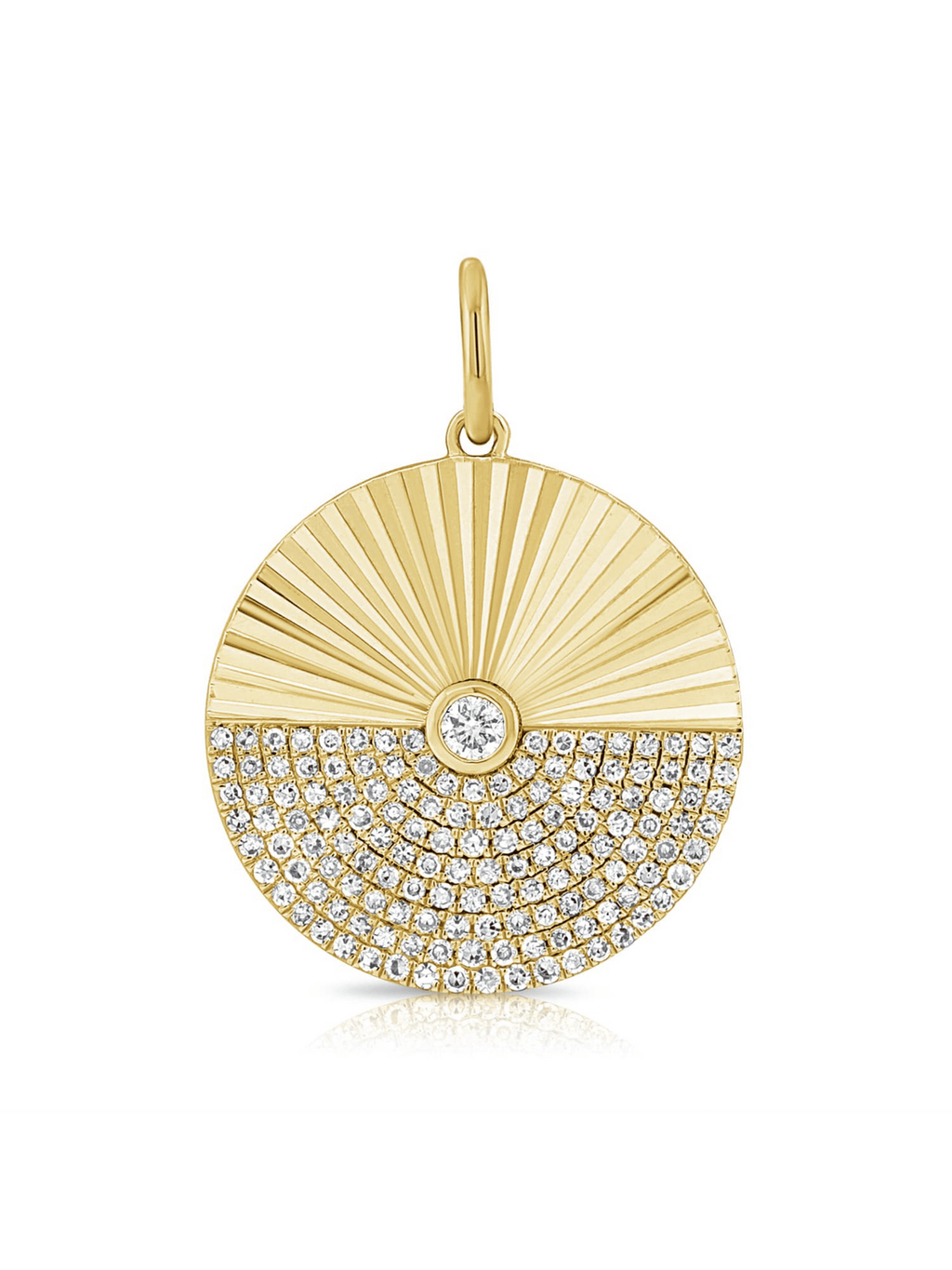 Half Pave Diamond Disc Pendant Necklace
