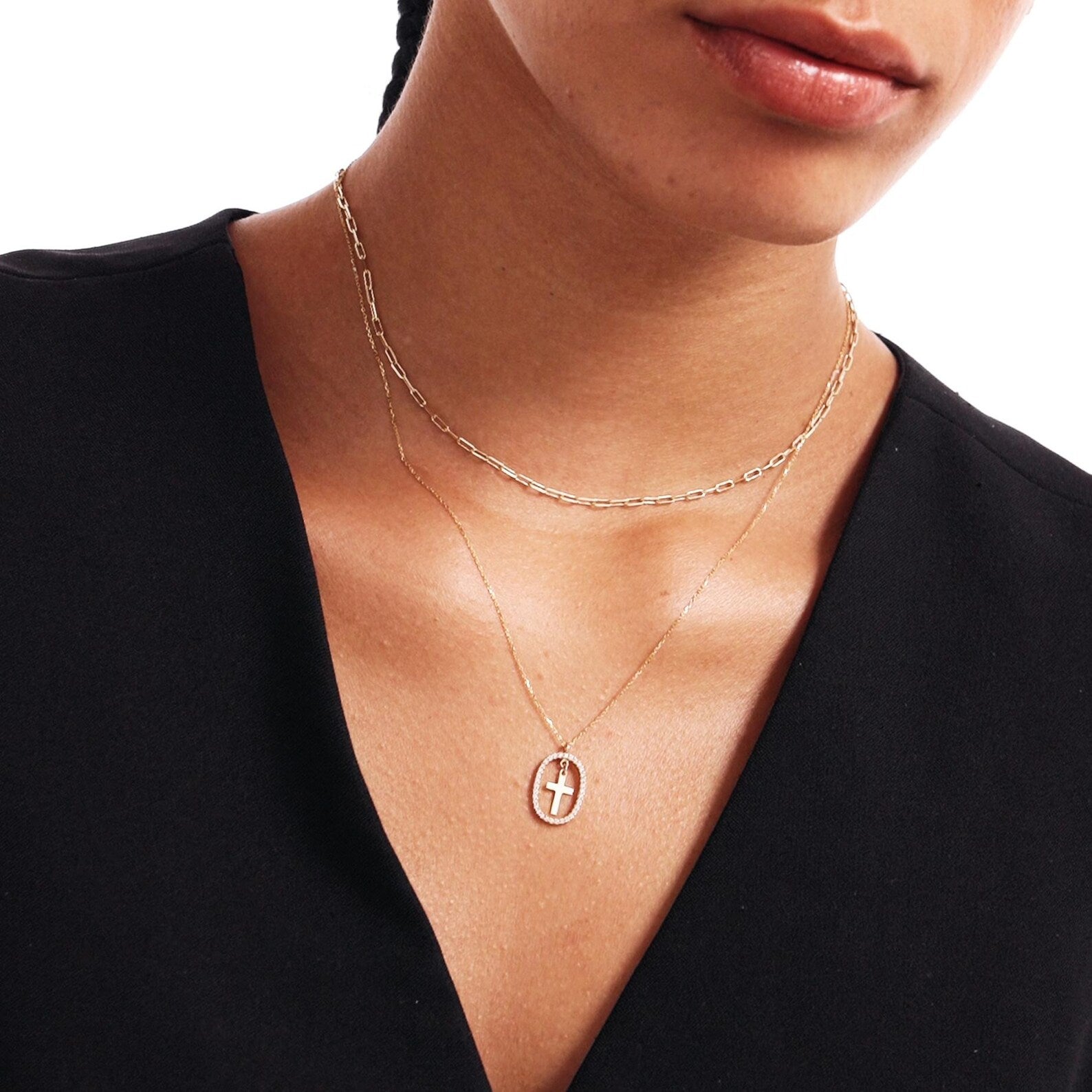 Halo Cross Pendant Necklace