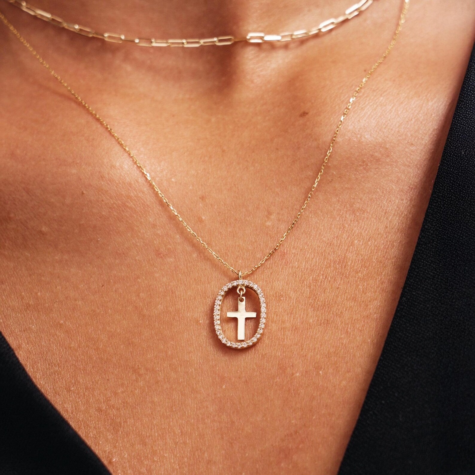 Halo Cross Pendant Necklace