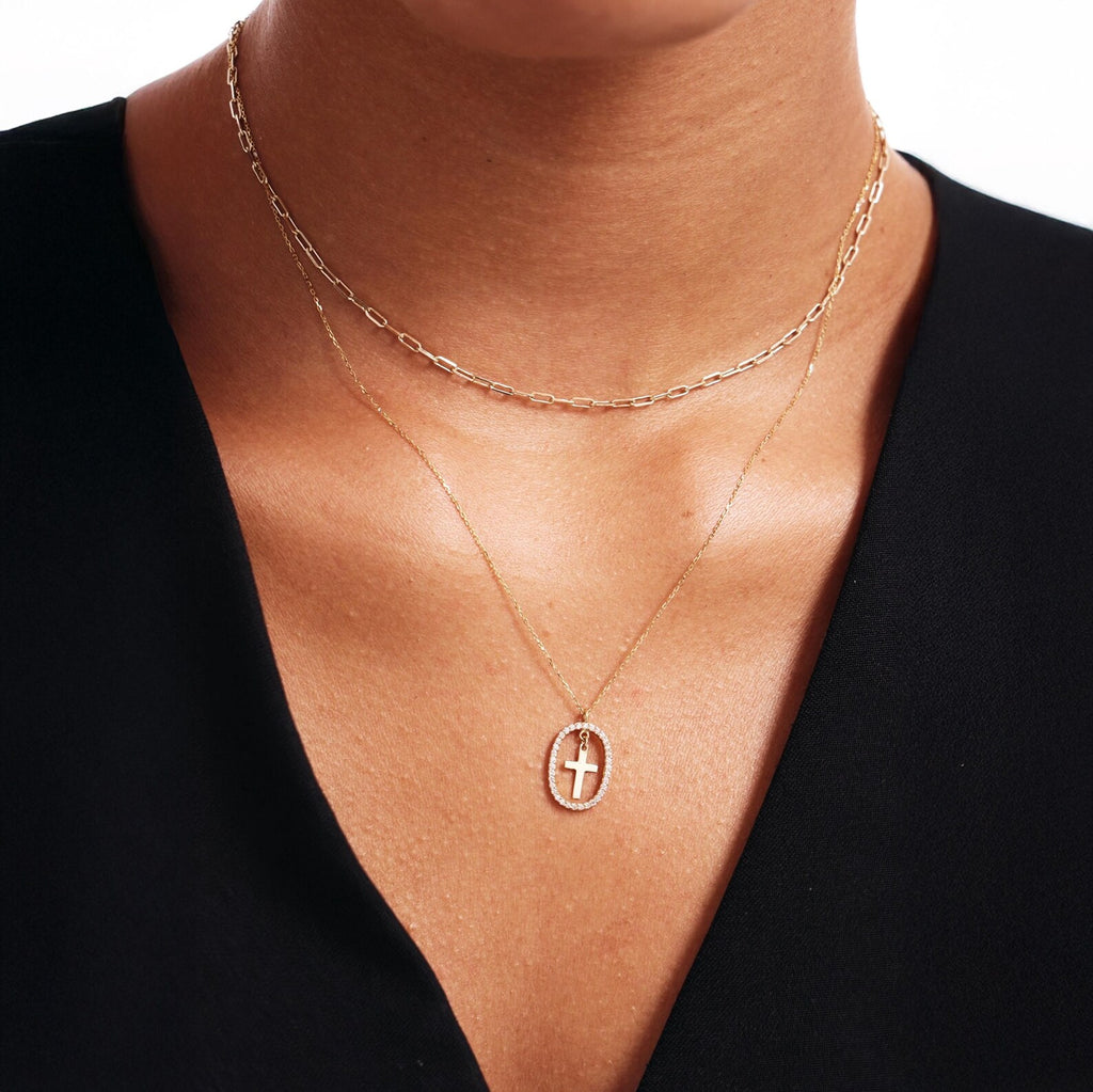 Halo Cross Pendant Necklace