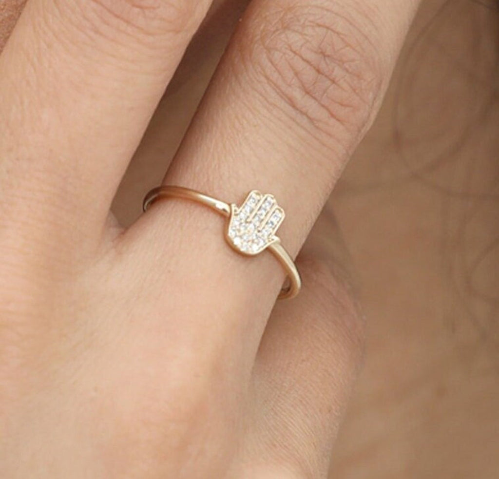 Hamsa Hand Diamond Ring