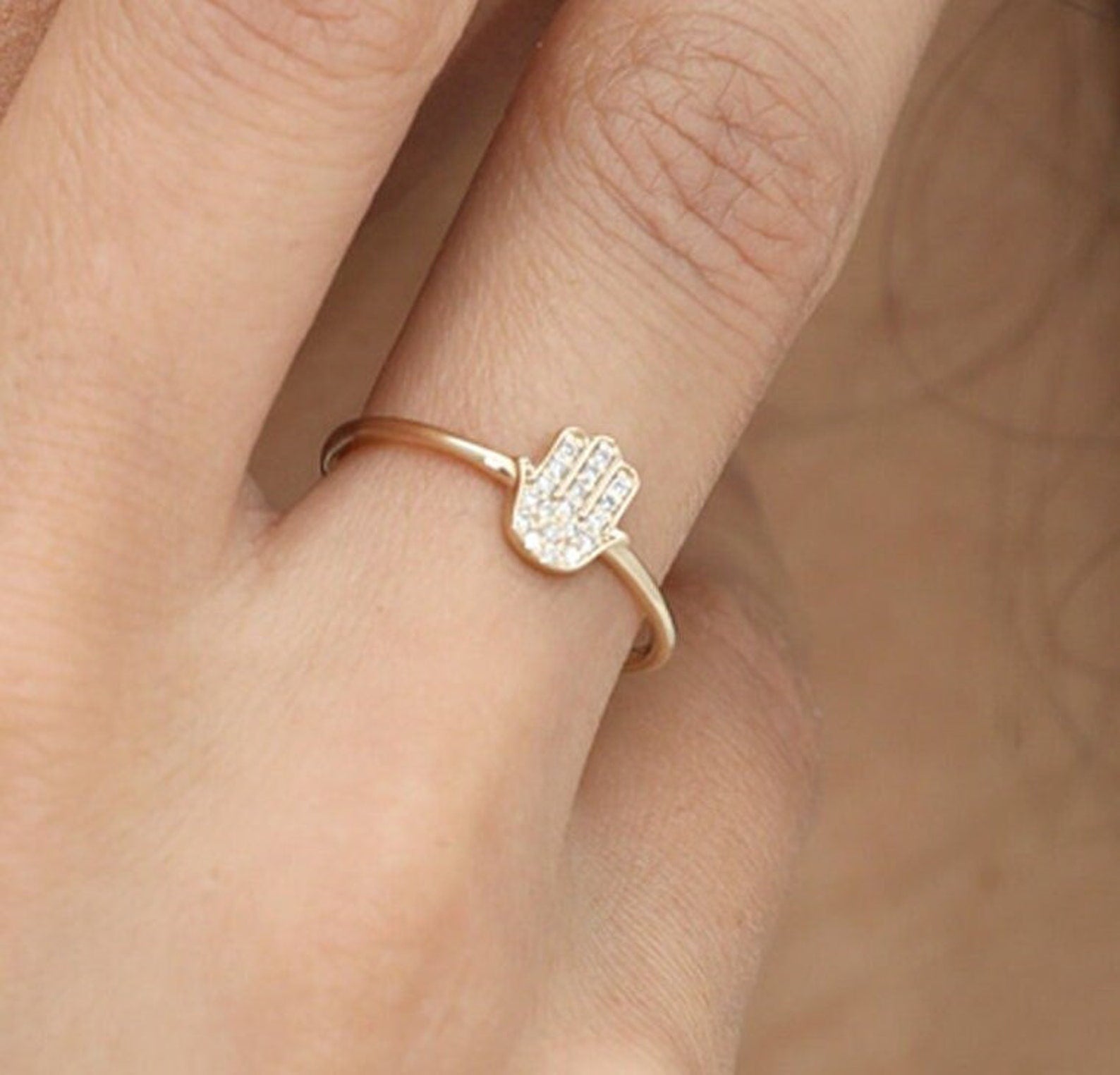 Hamsa Hand Diamond Ring