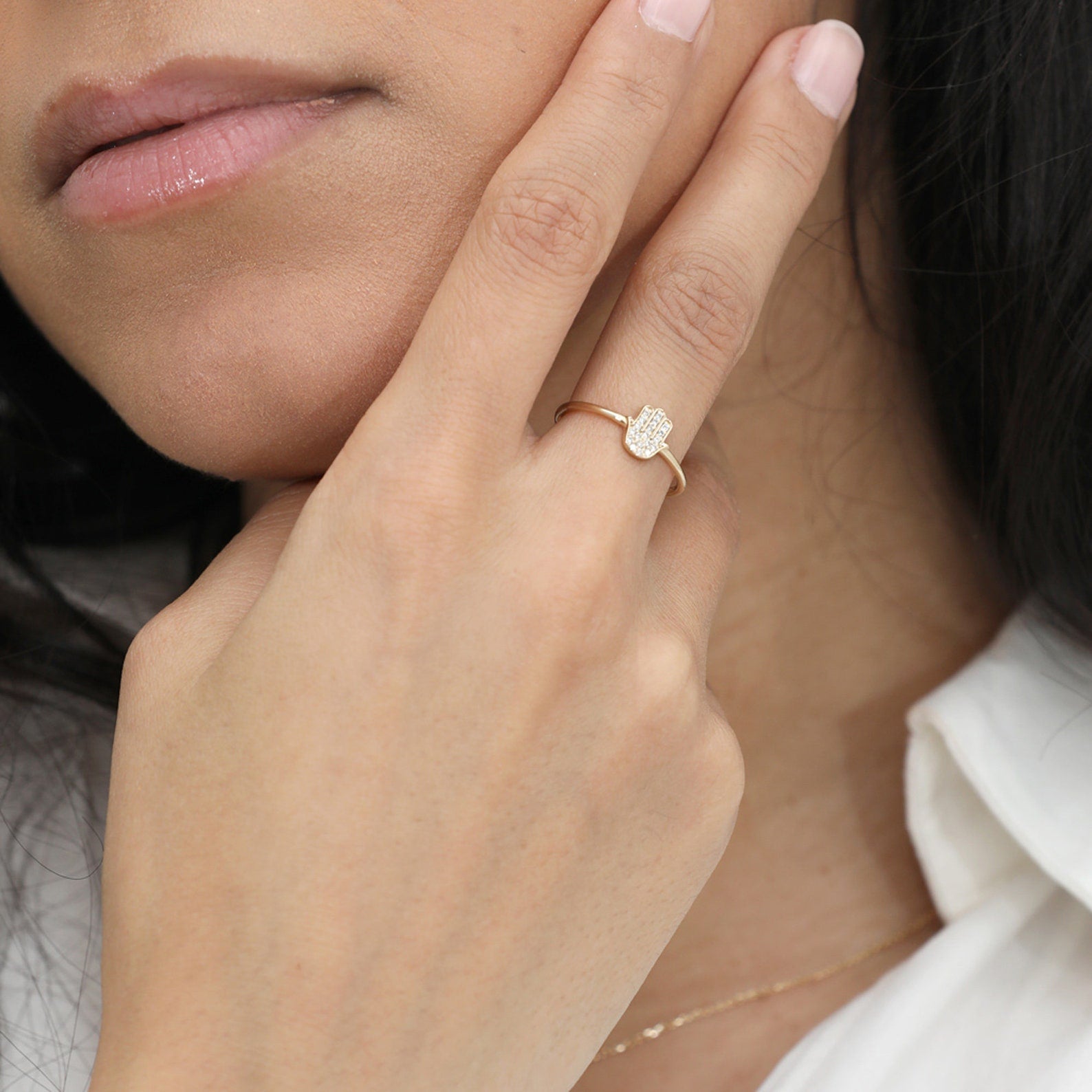 Hamsa Hand Diamond Ring