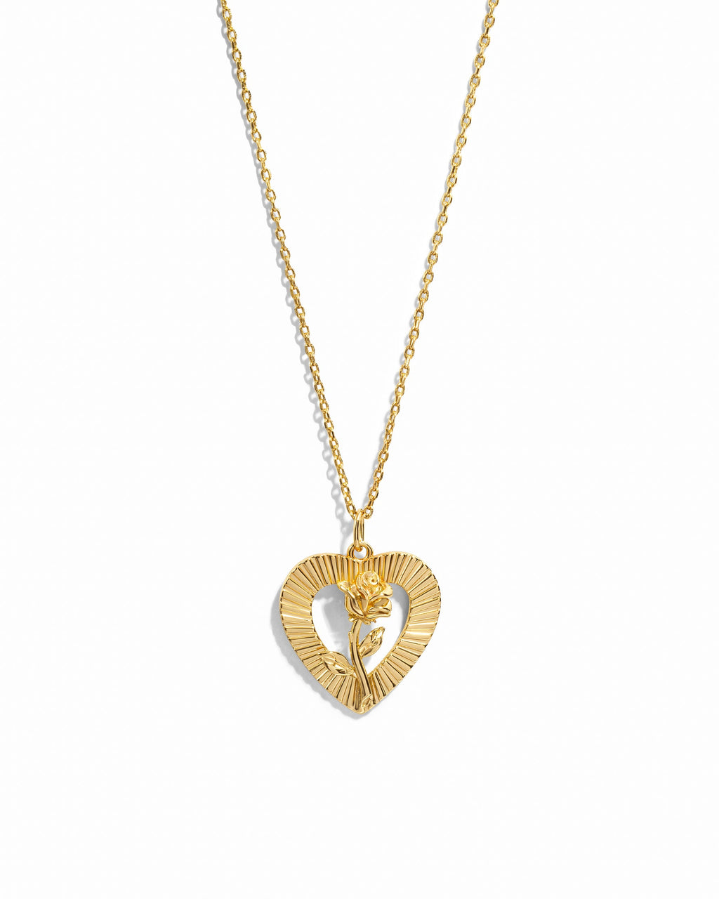 Heart Rose Open Frame Pendant Necklace