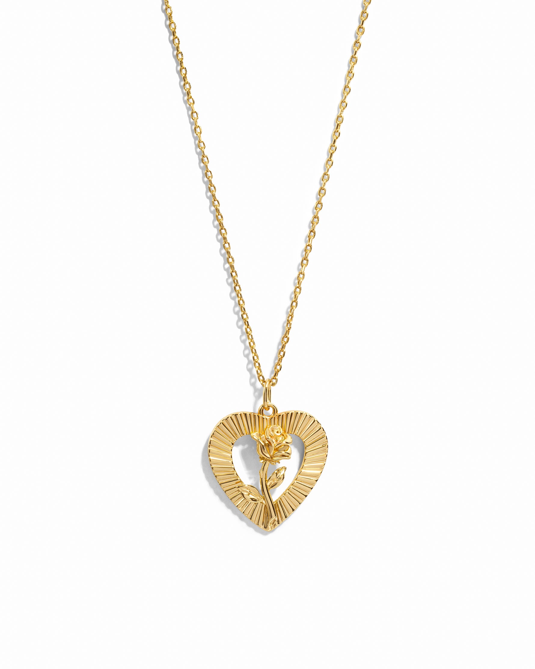 Heart Rose Open Frame Pendant Necklace