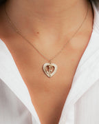 Heart Rose Open Frame Pendant Necklace