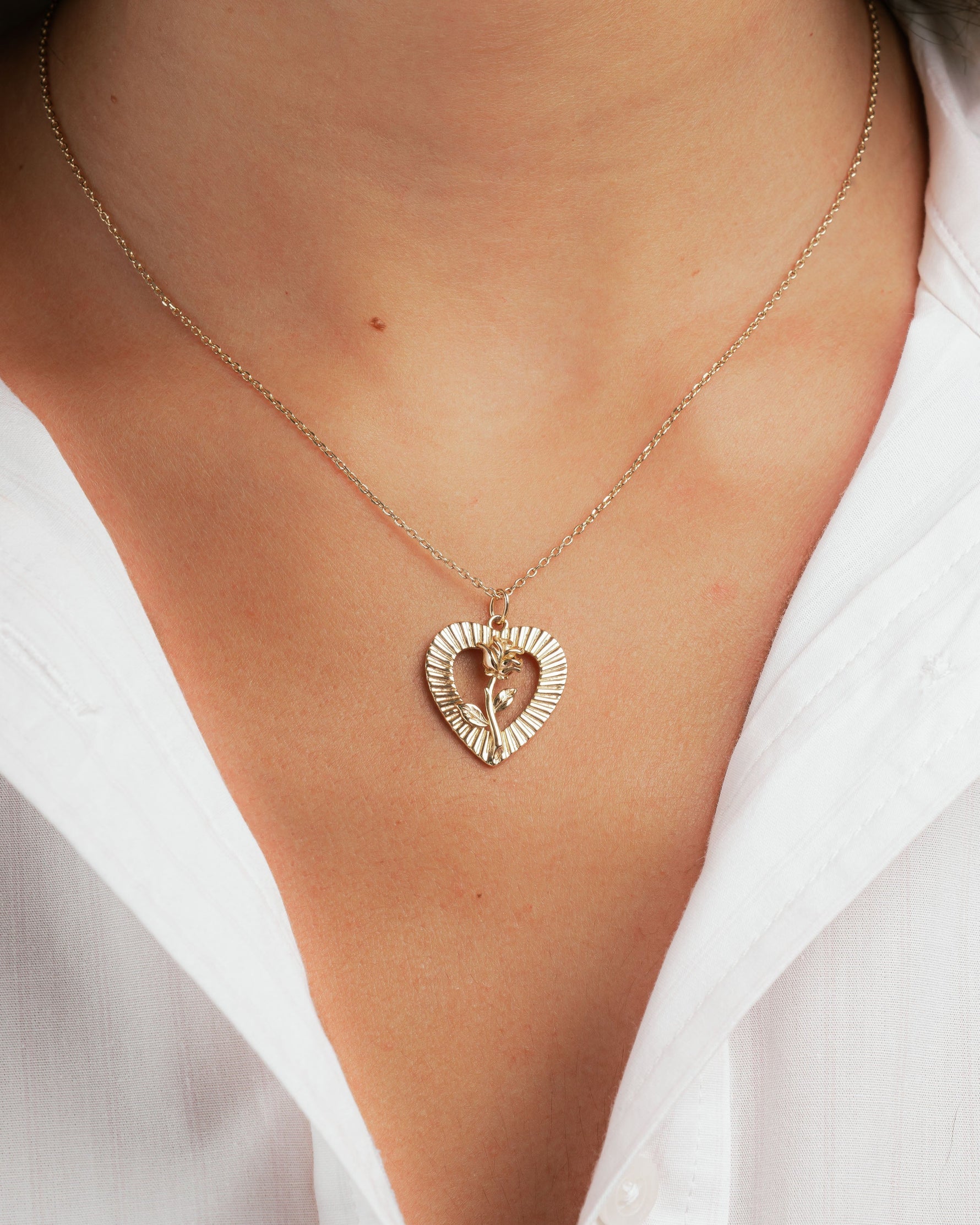 Heart Rose Open Frame Pendant Necklace