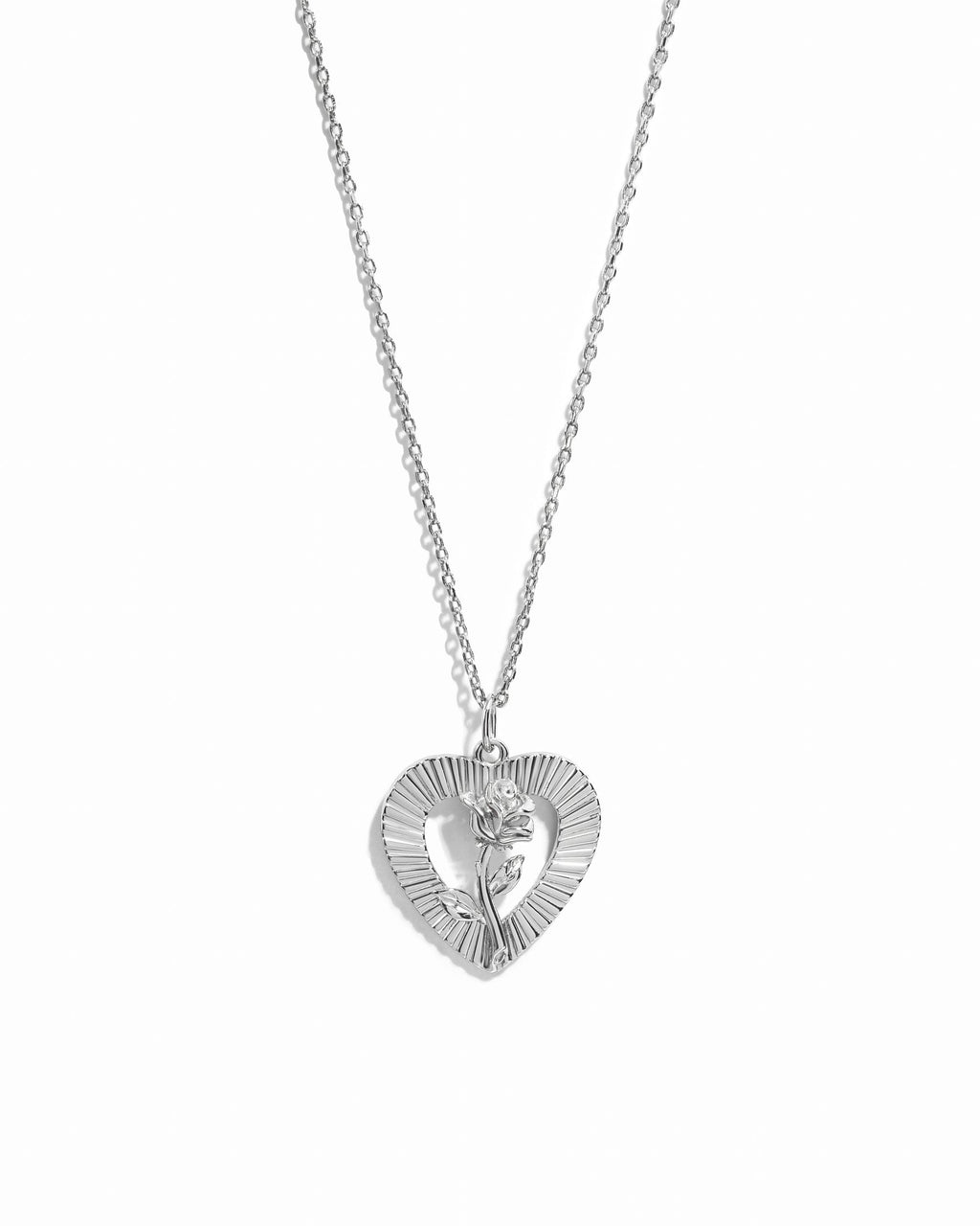 Heart Rose Open Frame Pendant Necklace