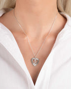 Heart Rose Open Frame Pendant Necklace