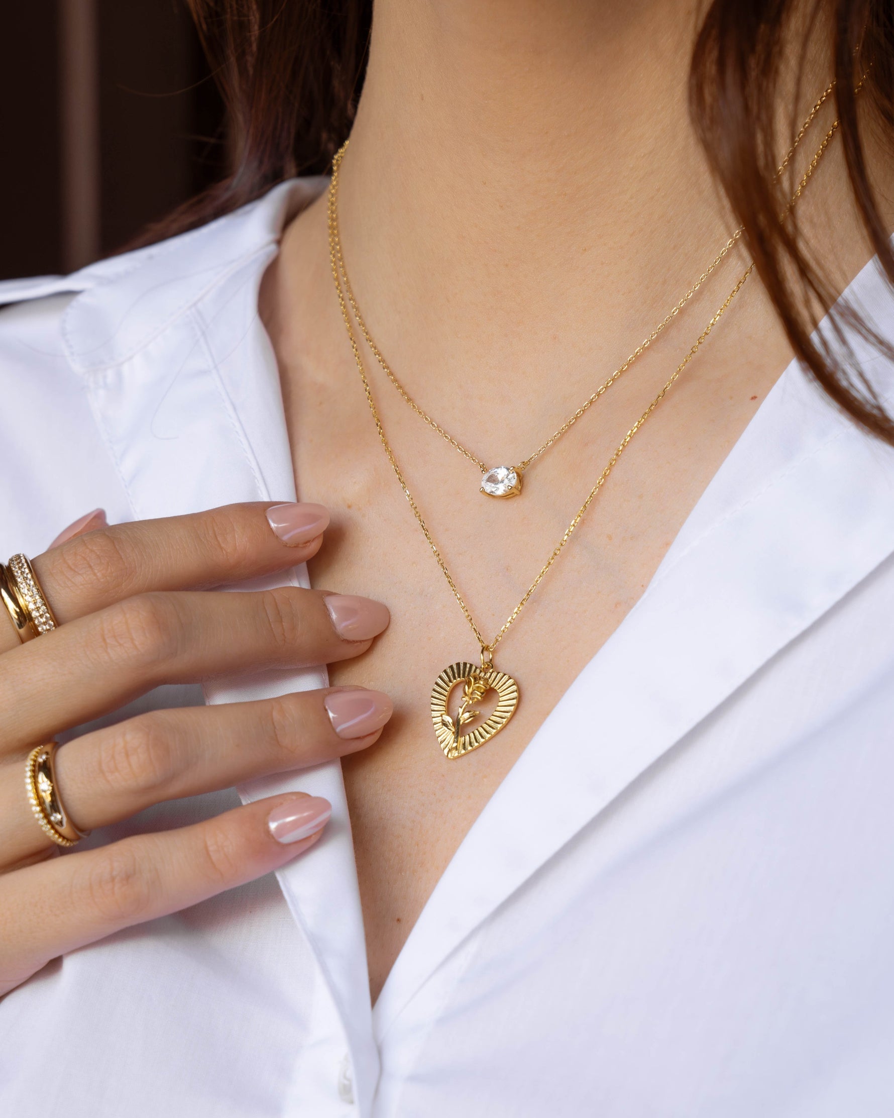Heart Rose Open Frame Pendant Necklace