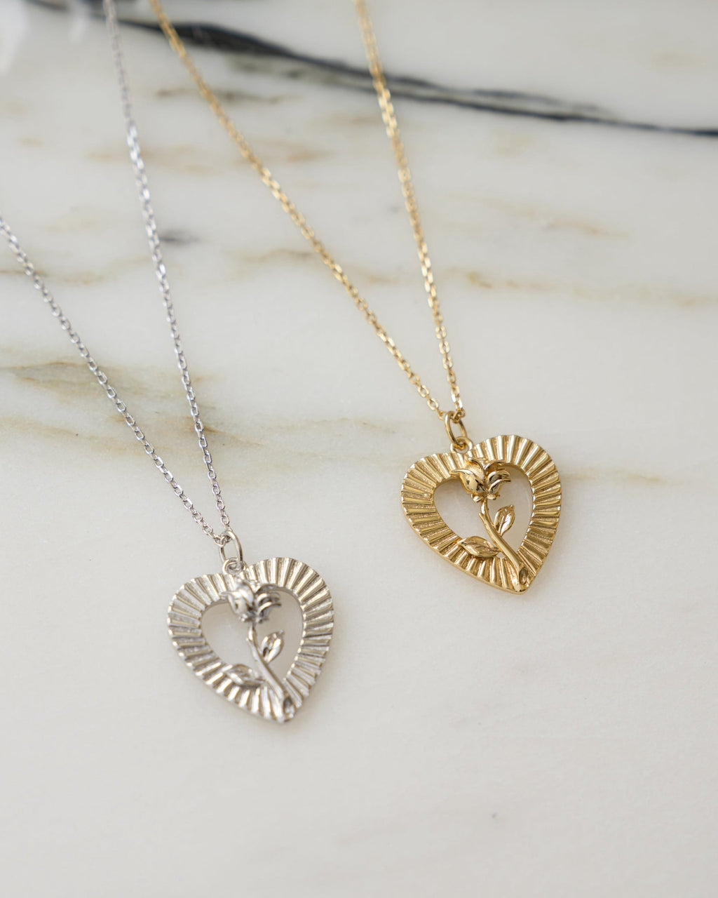Heart Rose Open Frame Pendant Necklace