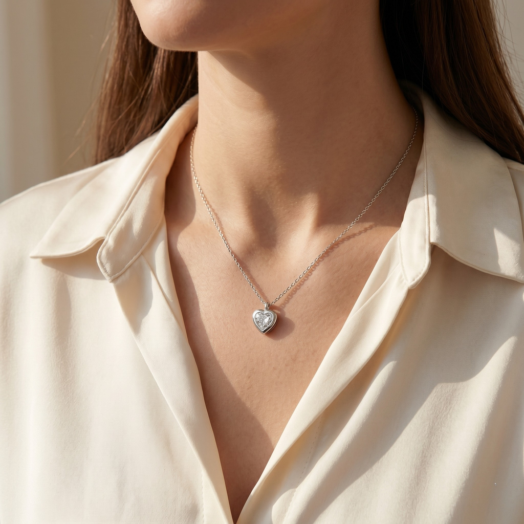 Heart Bezel Set Pendant Necklace