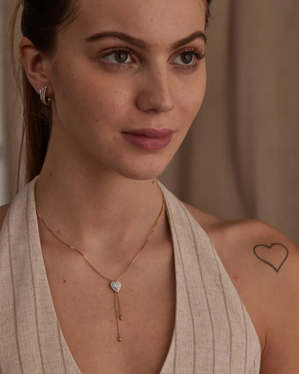 Heart Drop Lariat Diamond Necklace