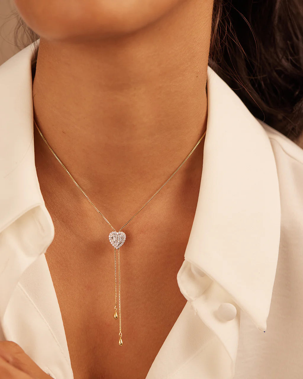 Heart Drop Lariat Diamond Necklace