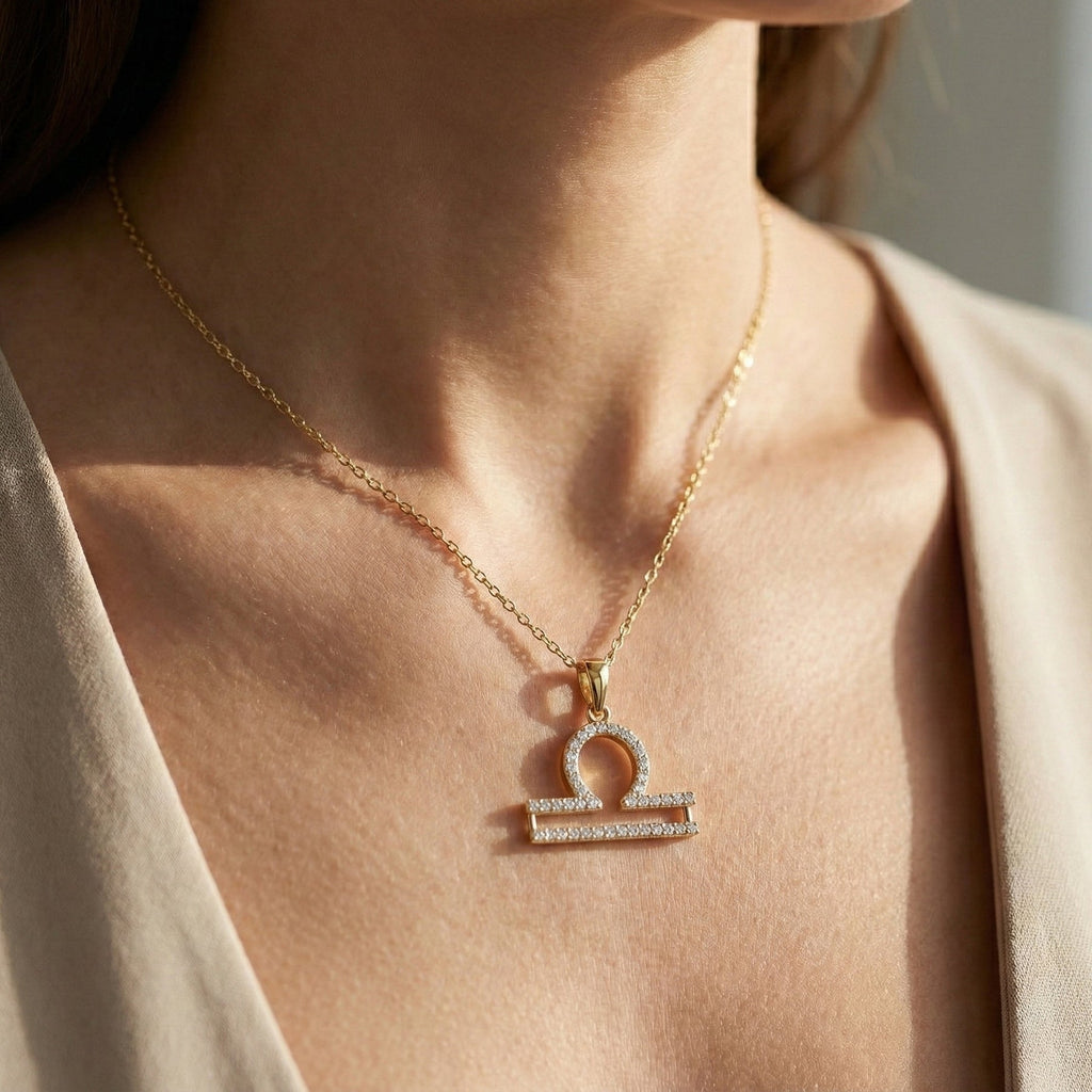 Libra Double-Bar Pavé Symbol Necklace