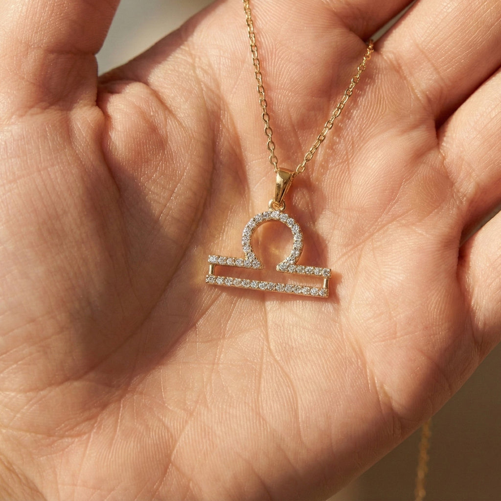 Libra Double-Bar Pavé Symbol Necklace