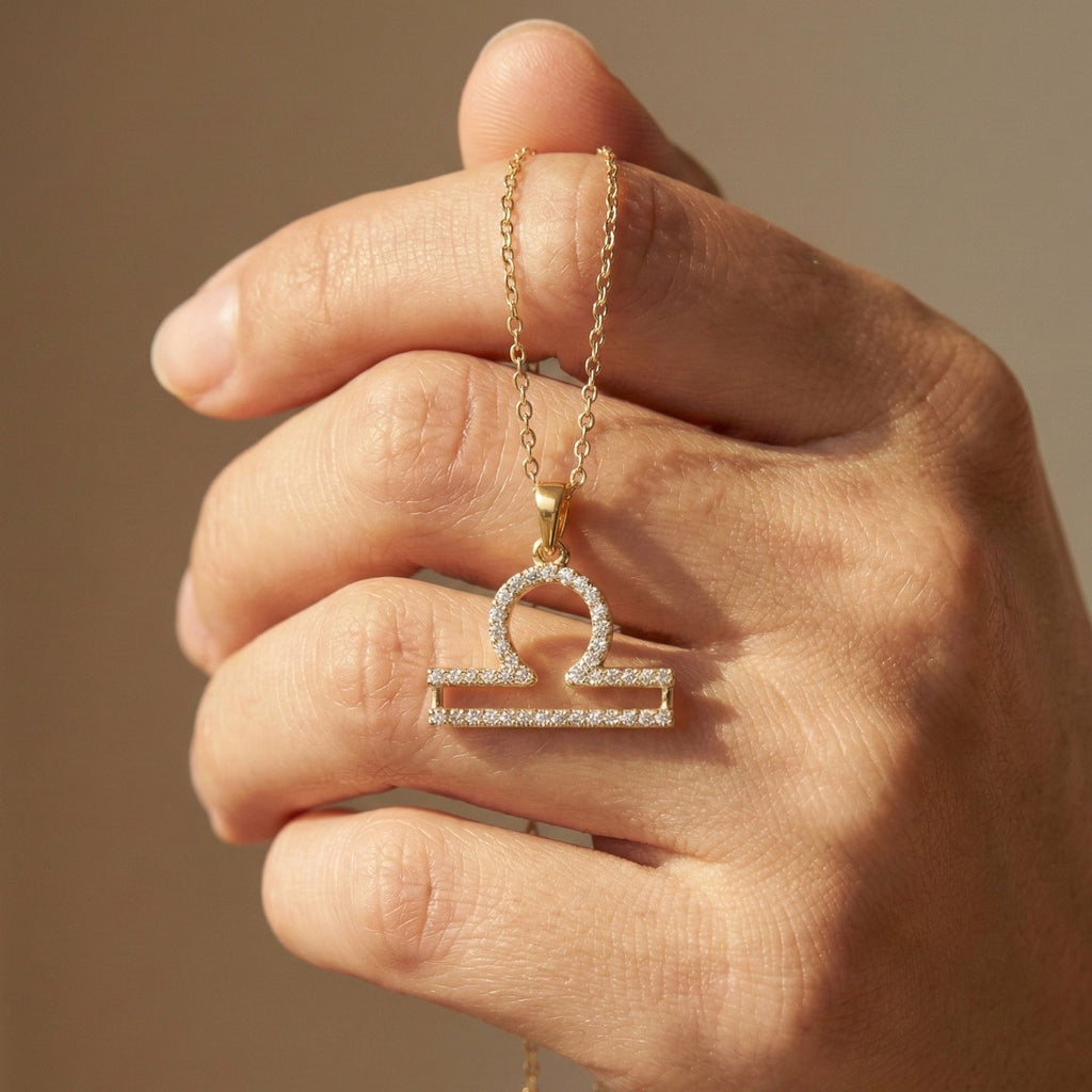 Libra Double-Bar Pavé Symbol Necklace