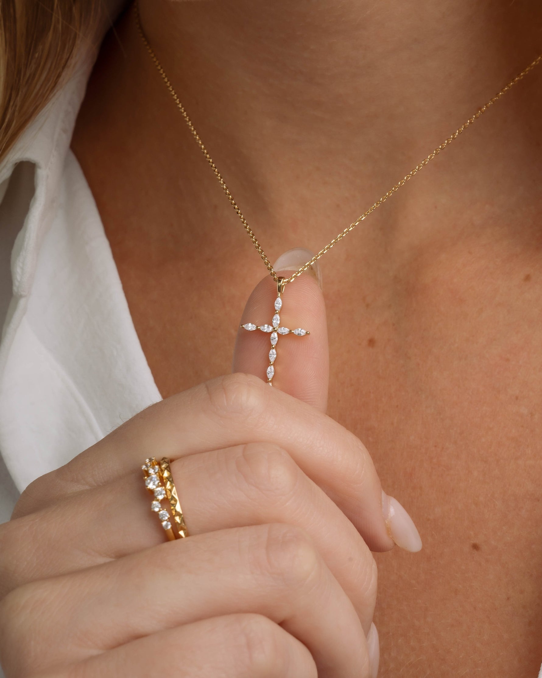 Marquise Cross Pendant Necklace