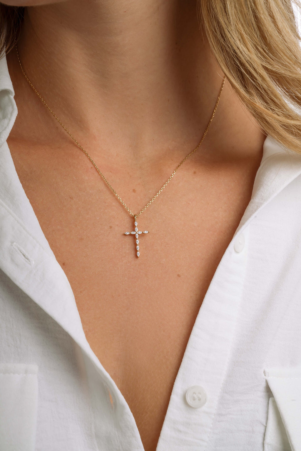 Marquise Cross Pendant Necklace