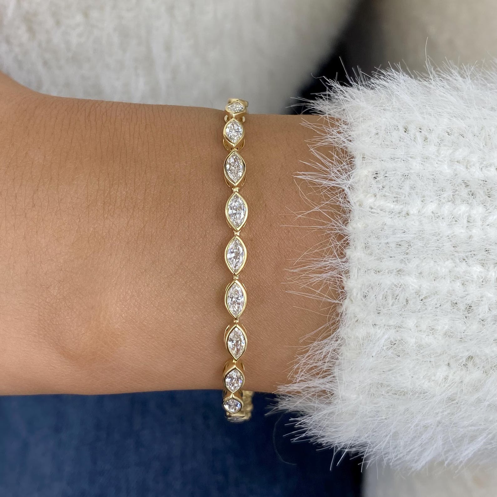 Marquise Cut Diamond Bezel Set Tennis Bracelet