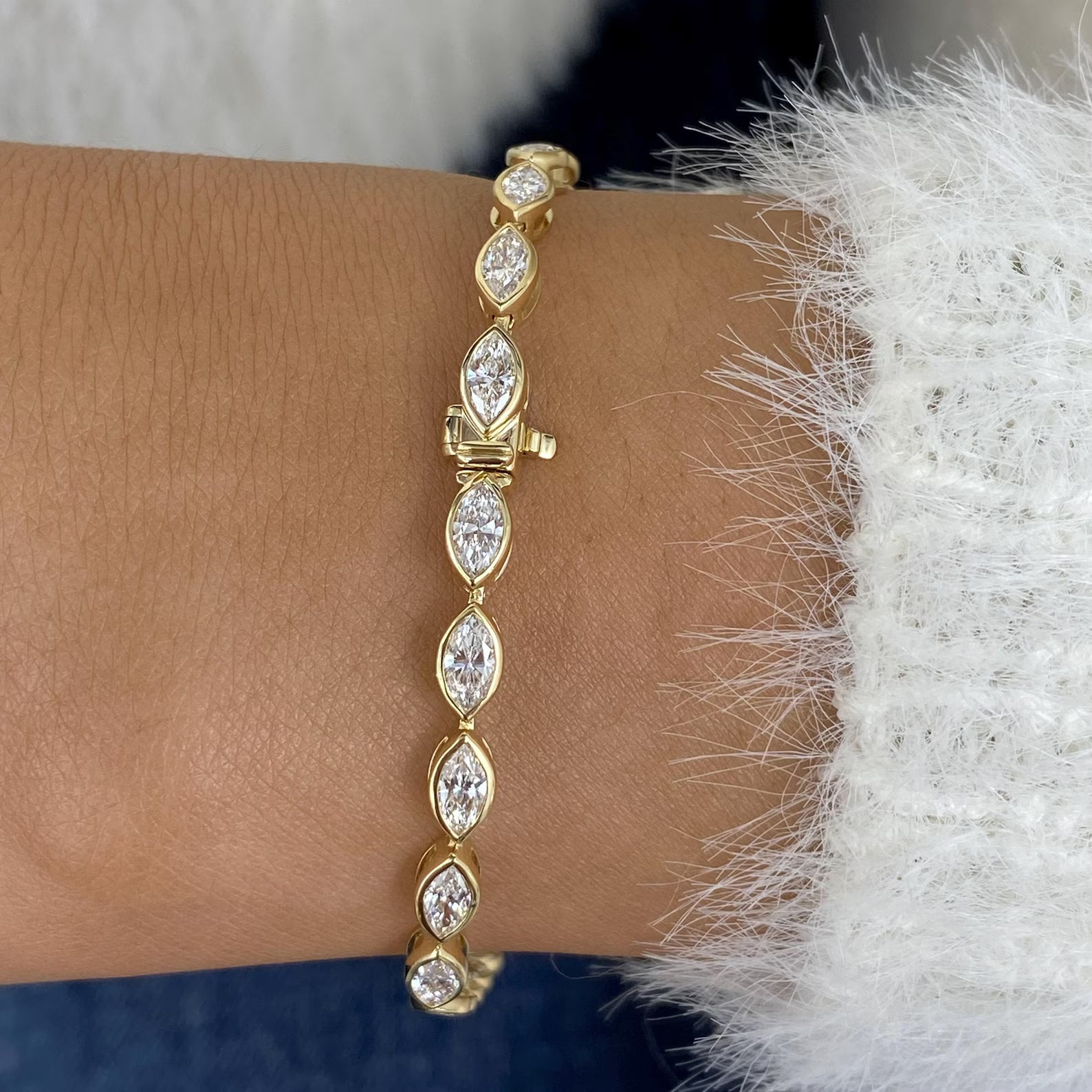 Marquise Cut Diamond Bezel Set Tennis Bracelet
