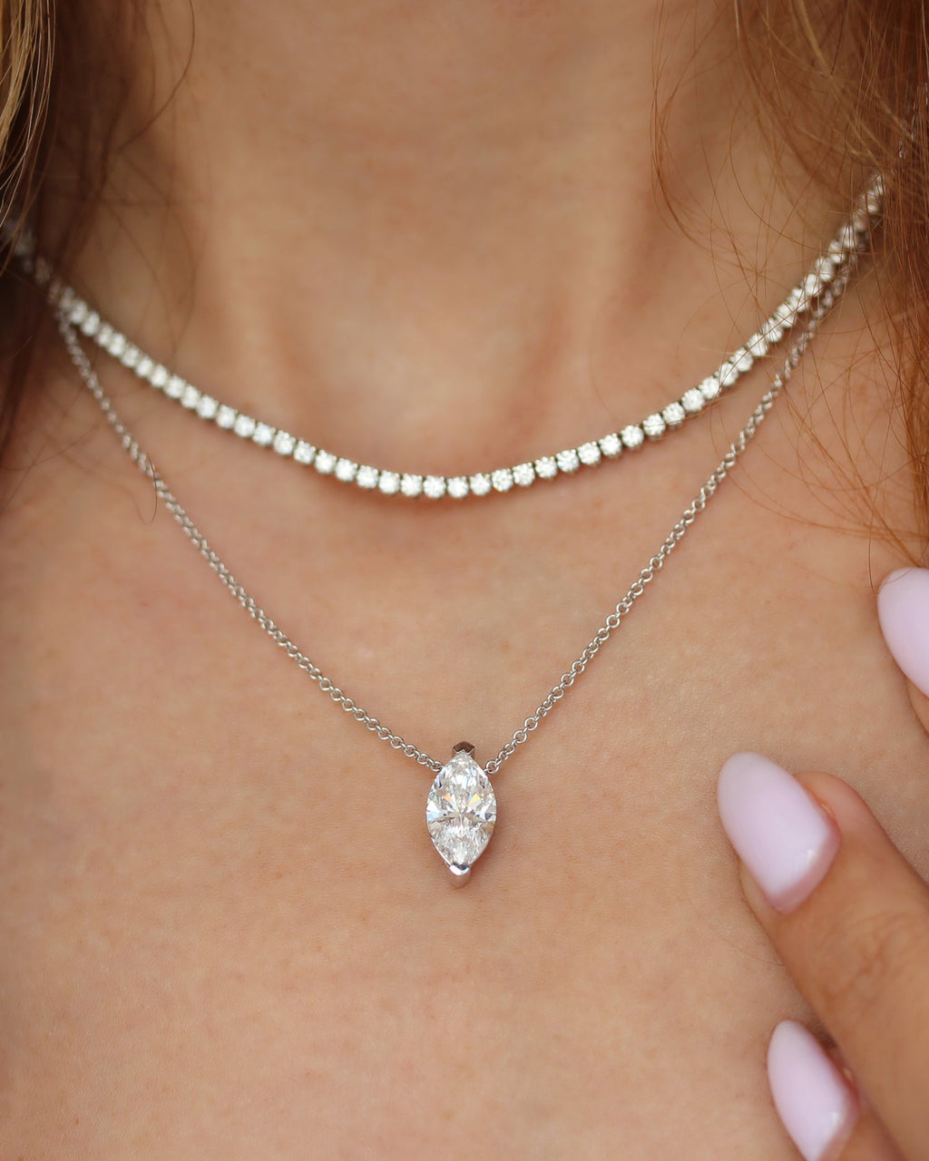 Marquise Cut Diamond Solitaire Necklace